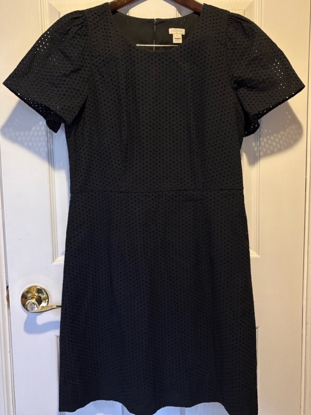 J. Crew Black Eyelet Short-Sleeve Sheath Dress size 6